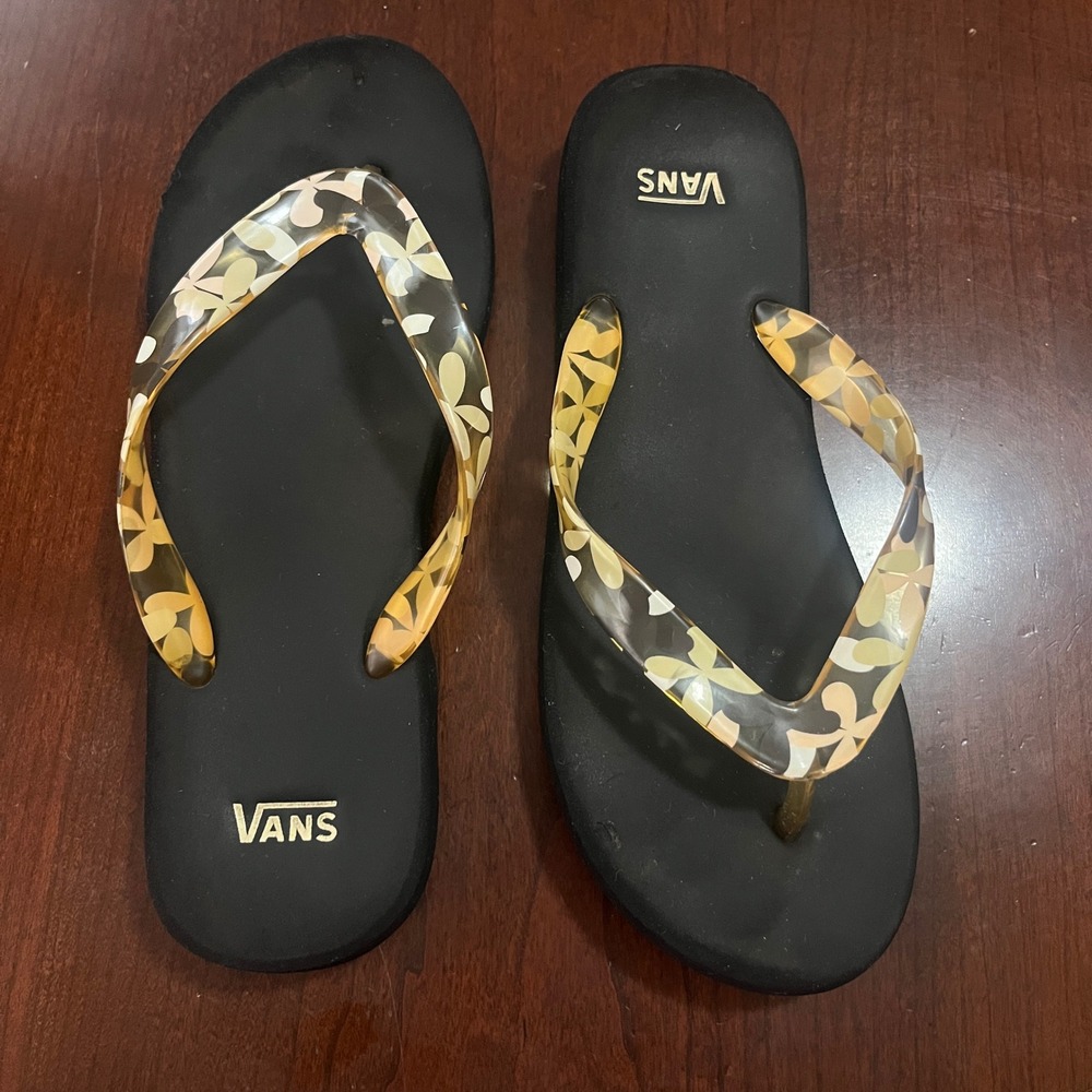 Vans Flip Flop Sandals Black Floral Print Thong Slides Womens‎ Size 7